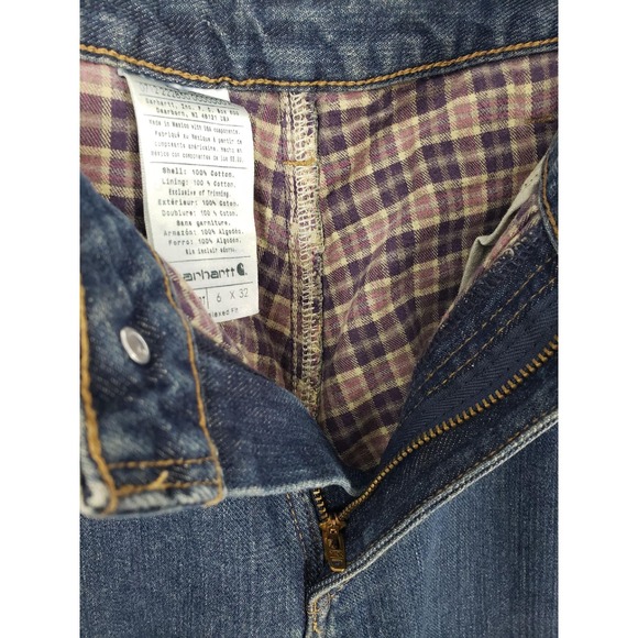Carhartt Relaxed Fit Straight Leg Jeans Womens Size 6 Flannel Lined Dark Wash - Picture 4 of 9